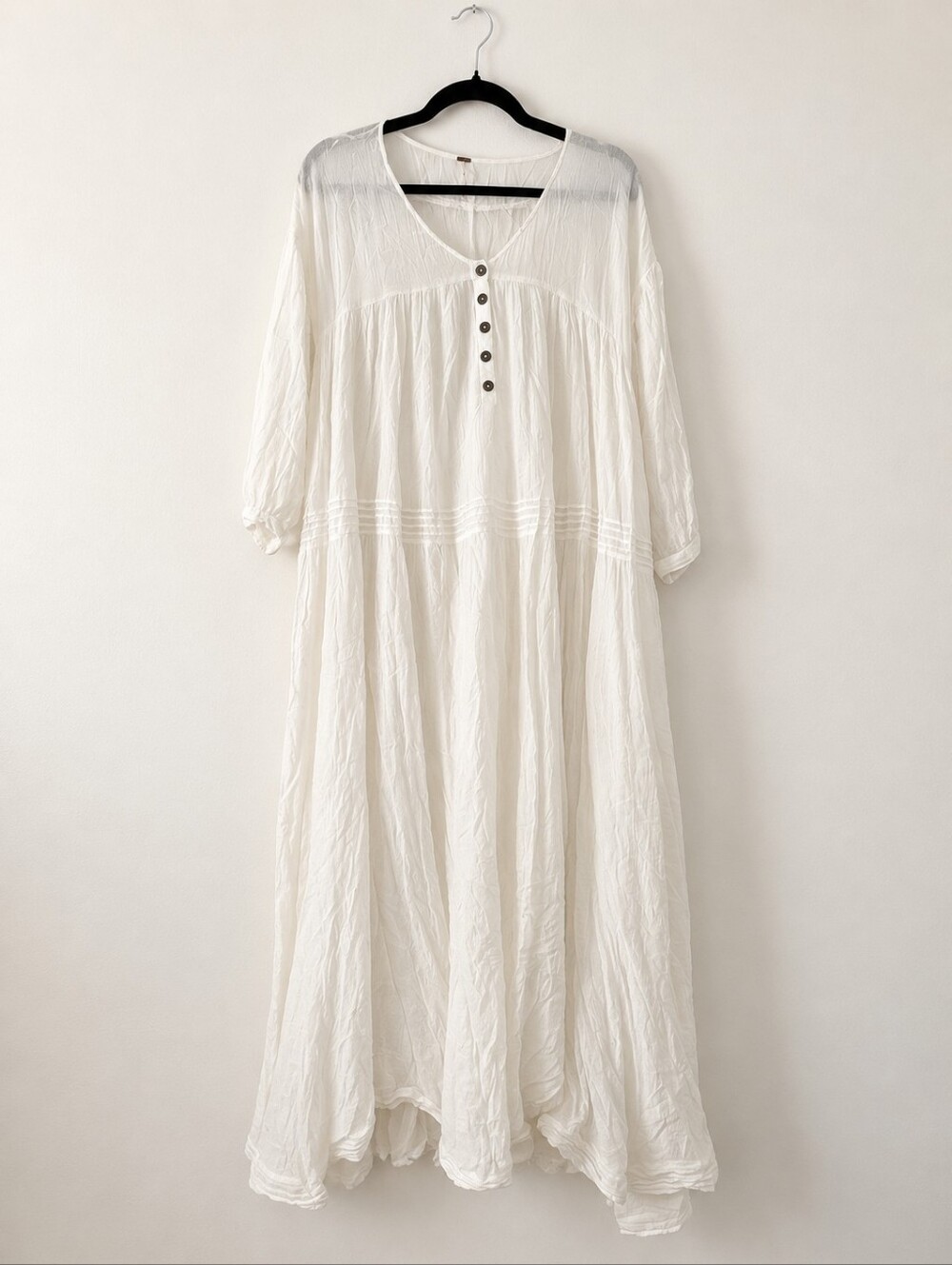 Free People Ivory Boho Maxi Dress with Removable Slip & Pockets